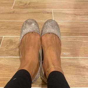 Rhinestone embellished flats very worn